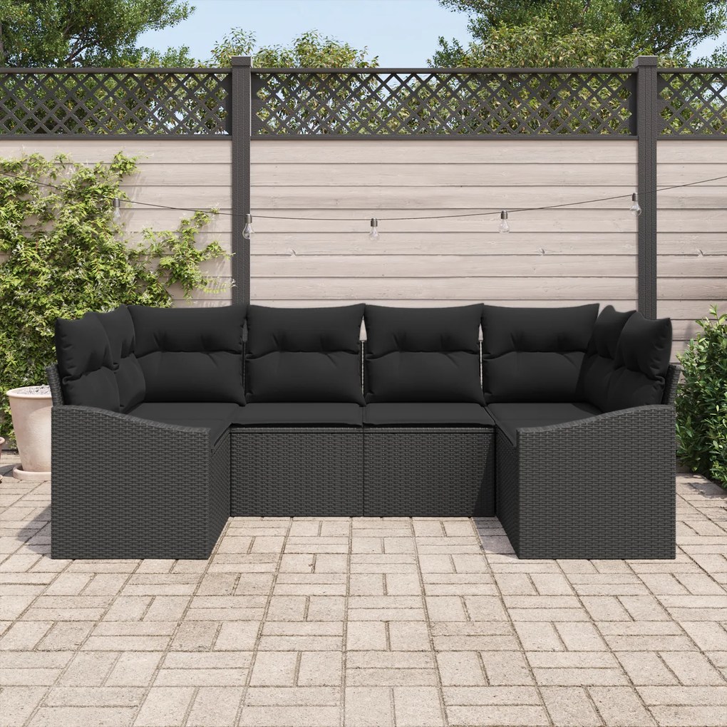 Conjunto de Sofá de Jardim com Almofadas Rattan Poliéster Preto
