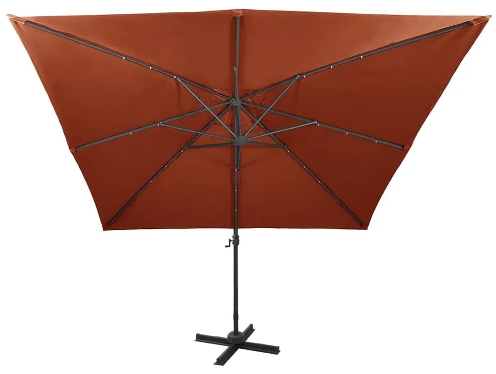 Guarda-sol jardim cantilever c/ poste/luzes LED 300cm terracota