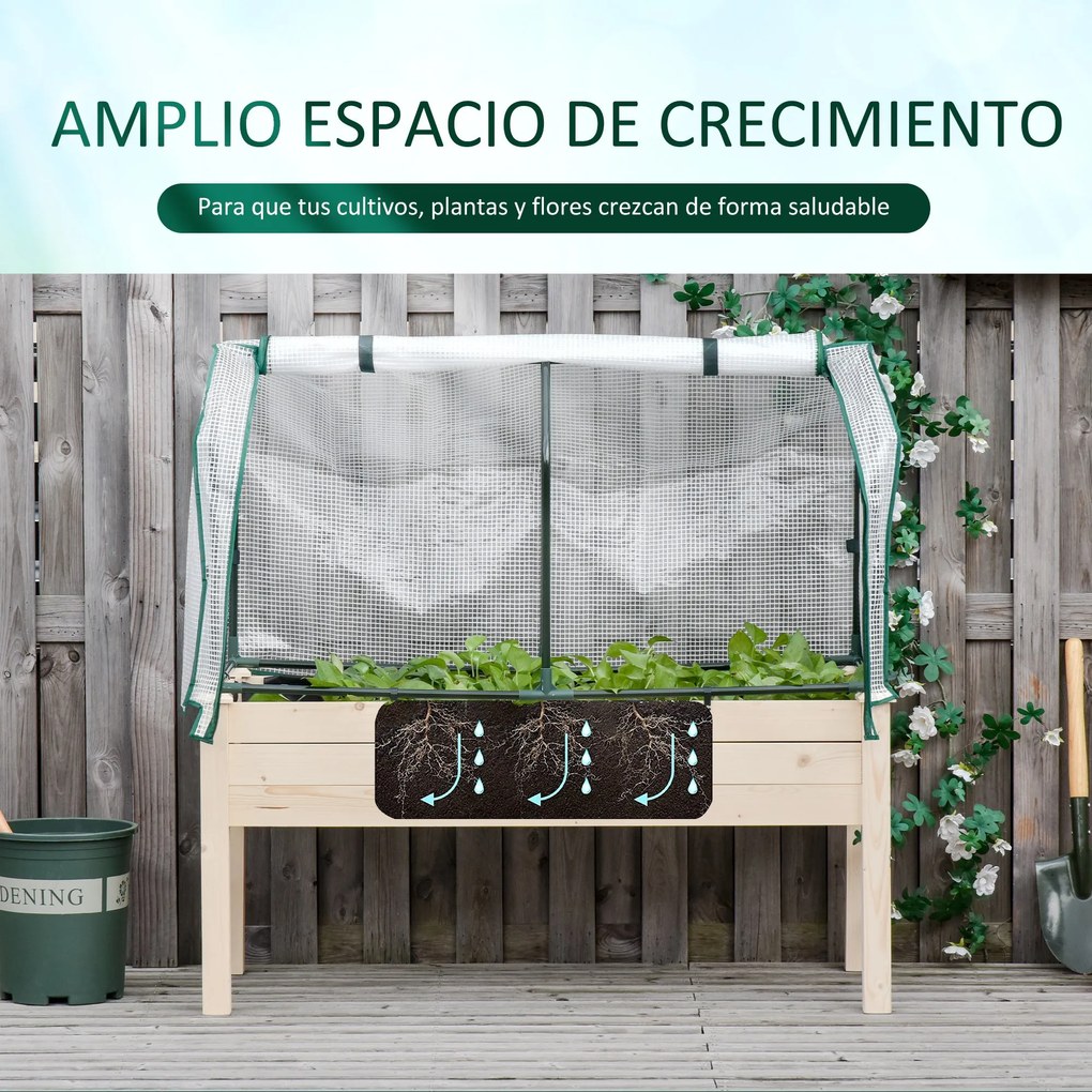 Horta Vertical Elevada de Madeira 121x55x117cm com Cobertura de Proteç