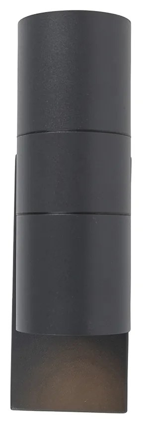 Conjunto de 2 candeeiros de parede para exterior cinzento escuro 2 luzes sensor crepuscular - Duo Moderno