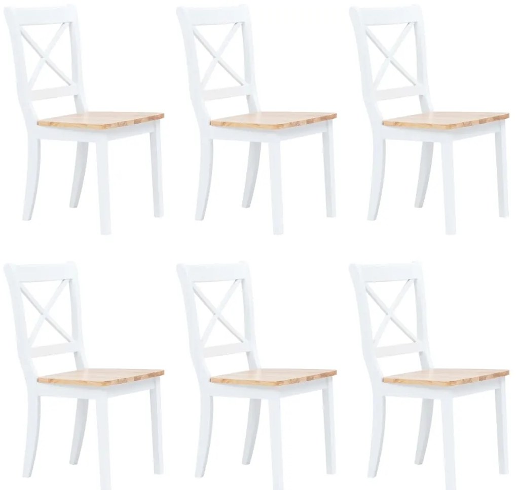Cadeiras de jantar 6pcs seringueira maciça branco/madeira clara
