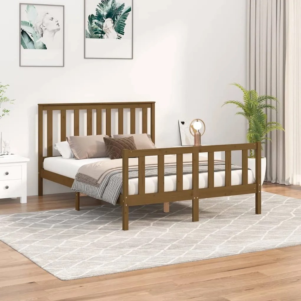 vidaXL Estrutura cama c/ cabeceira 140x200cm pinho maciço castanho-mel