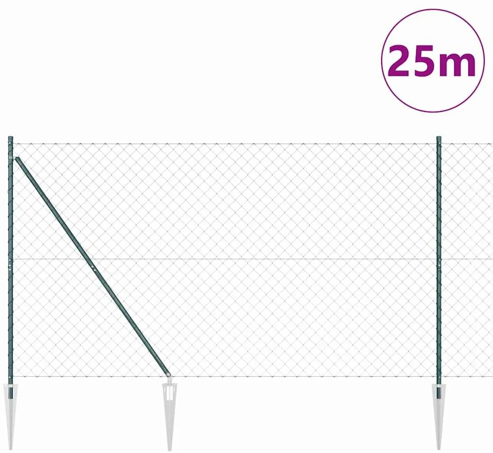 Conjunto de Postes de Cerca Verde 1.5 x 25 m Aço Galvanizado