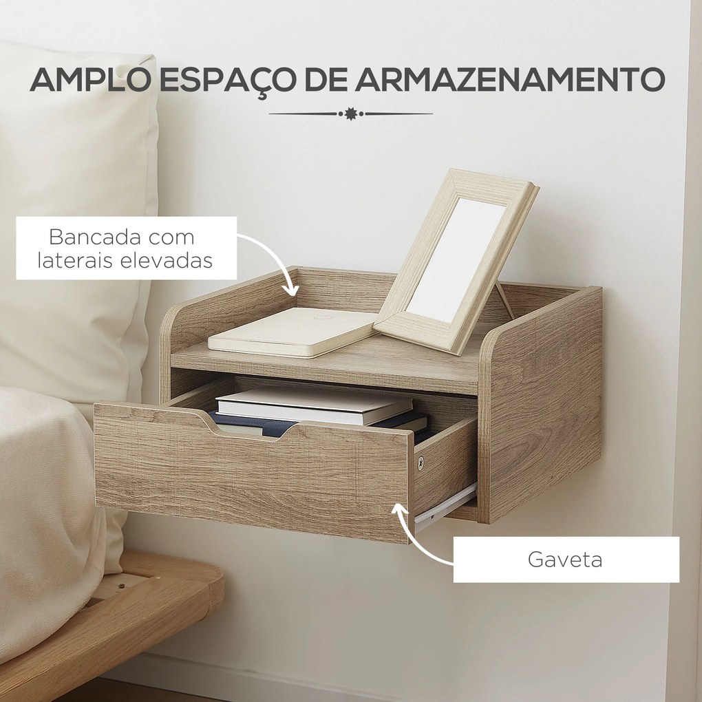 Conjunto de 2 Mesas de Cabeceira de Parede Mesas de Cabeceira Flutuantes com 1 Gaveta 40x30x19,5 cm Madeira