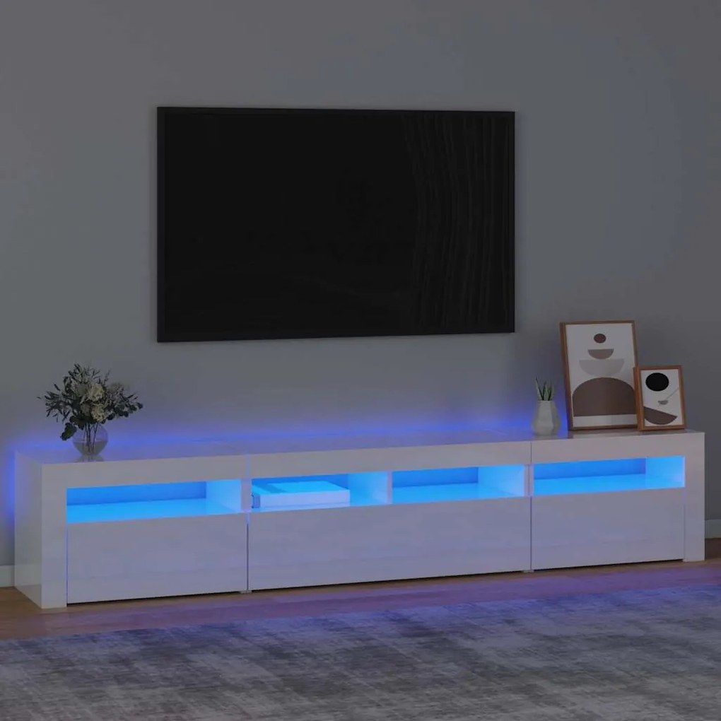 vidaXL Móvel de TV com luzes LED 210x35x40 cm branco brilhante