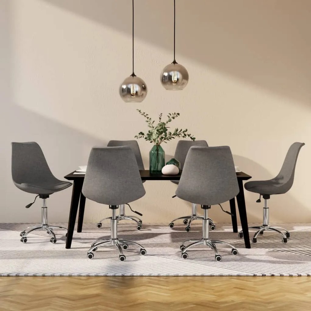 vidaXL Cadeiras de jantar giratórias 6 pcs tecido cinzento-claro