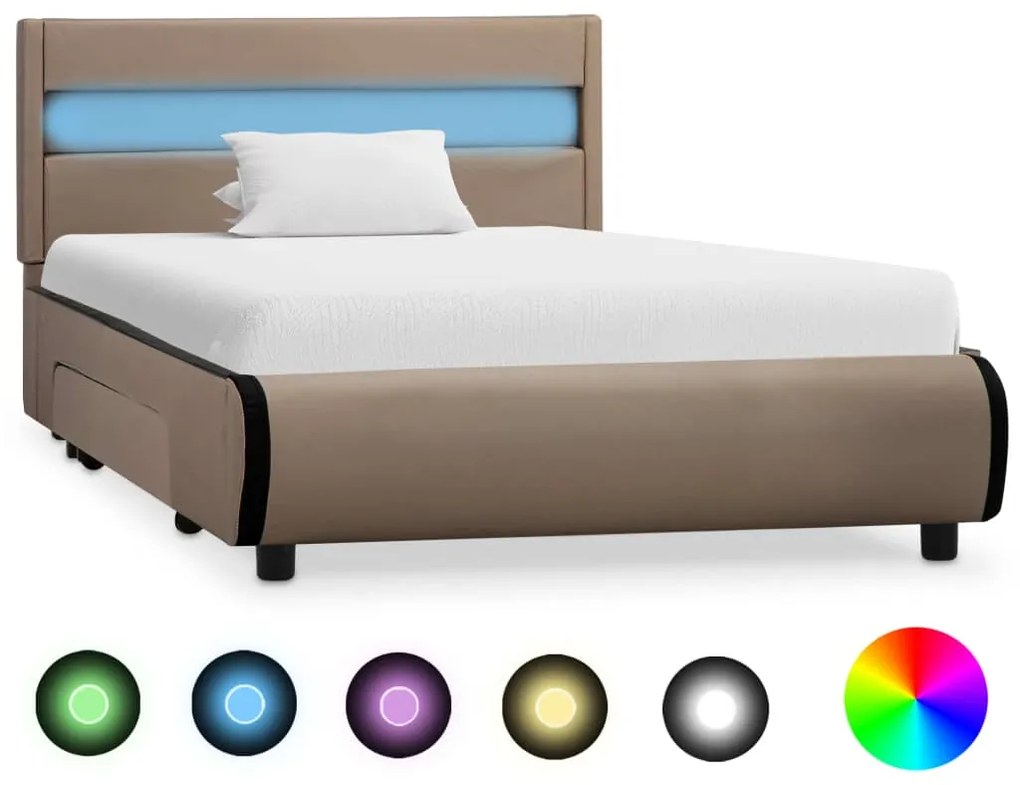 vidaXL Estrutura de cama c/ LED 100x200 cm couro artificial cappuccino