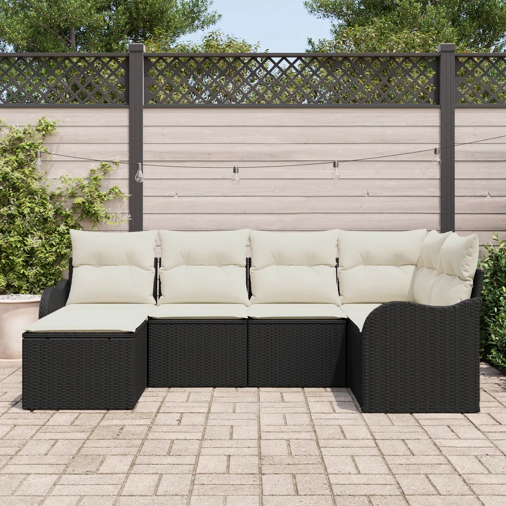 Conjunto de Sofá vidaXL com 6 Peças e Almofadas Vime PE Preto