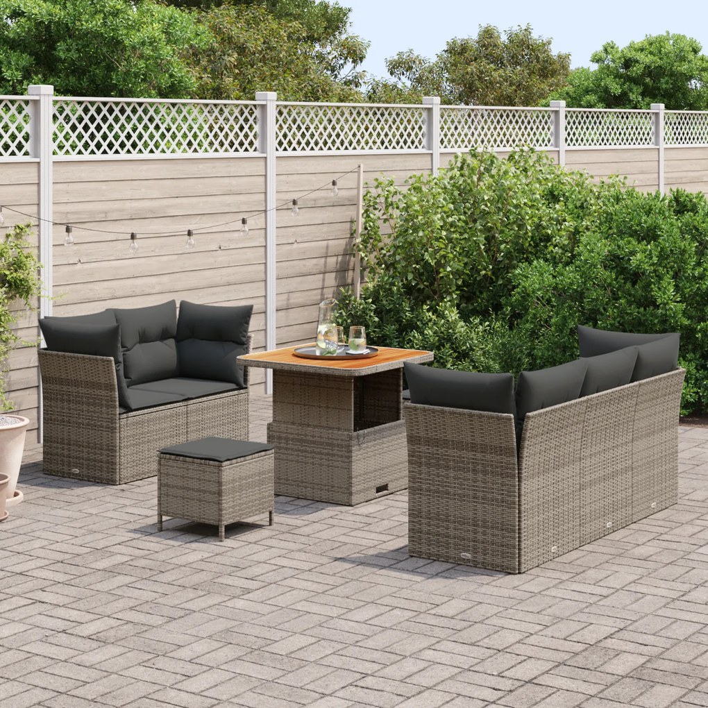 Conjunto de Sofá de Jardim com Almofadas Cinza de 8 Peças de Rattan de