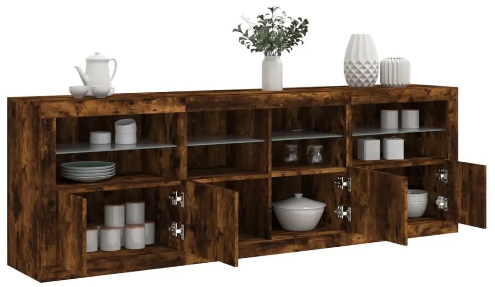 vidaXL Aparador com luzes LED 202x37x67 cm carvalho fumado