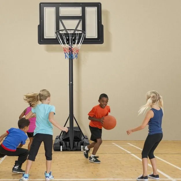 Cesto de basquetebol portátil com 11 níveis de altura ajustável com 110 cm de tabela Base almofadada Saco de peso para crianças