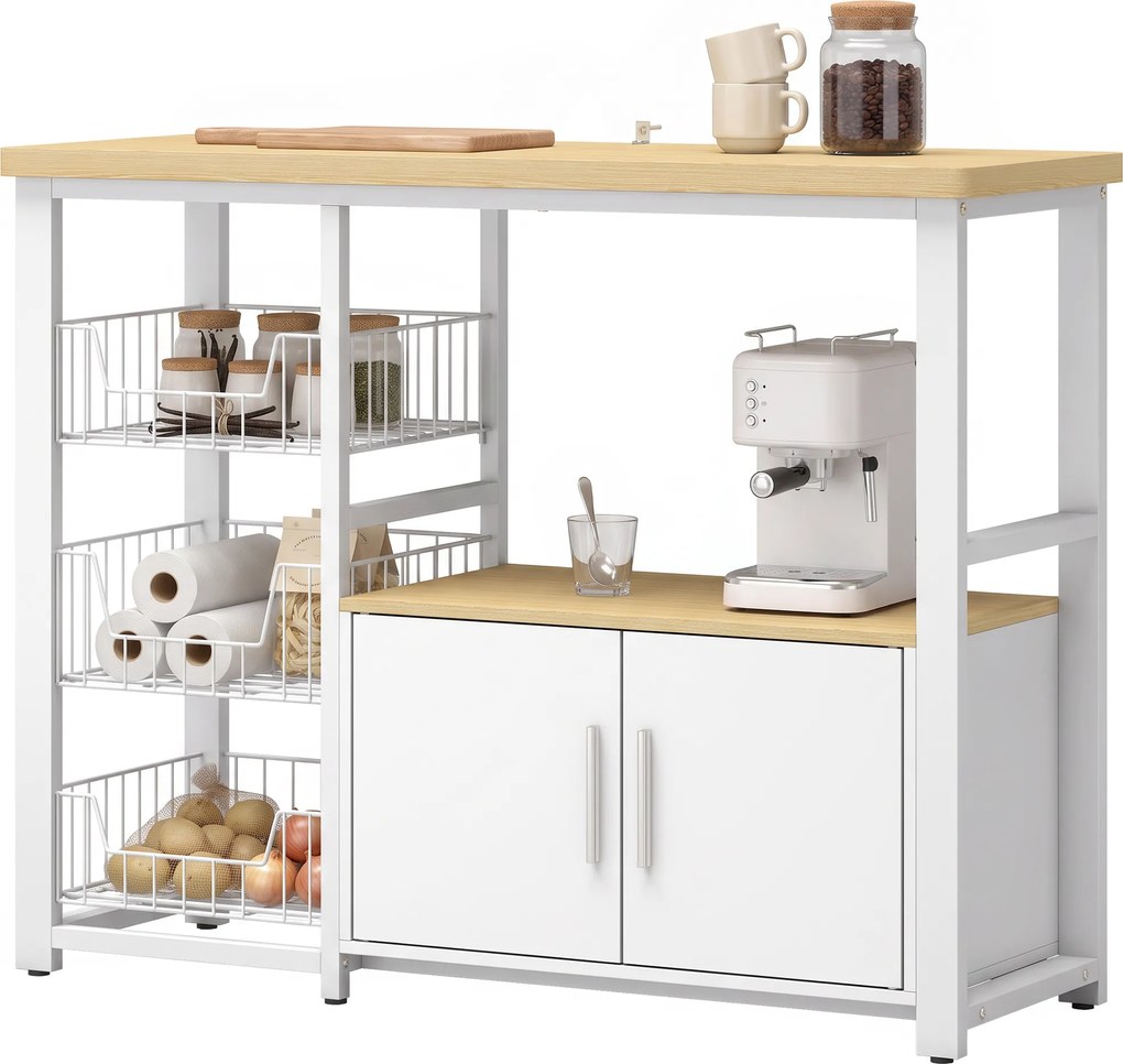 Móvel de Arrumação de Cozinha para Micro-ondas, 100 x 35 x 80 cm, 3 Cestos Deslizantes, Branco