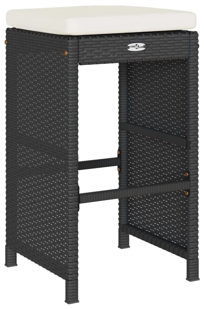 Bancos de bar com almofadões para jardim 4 pcs vime PE preto