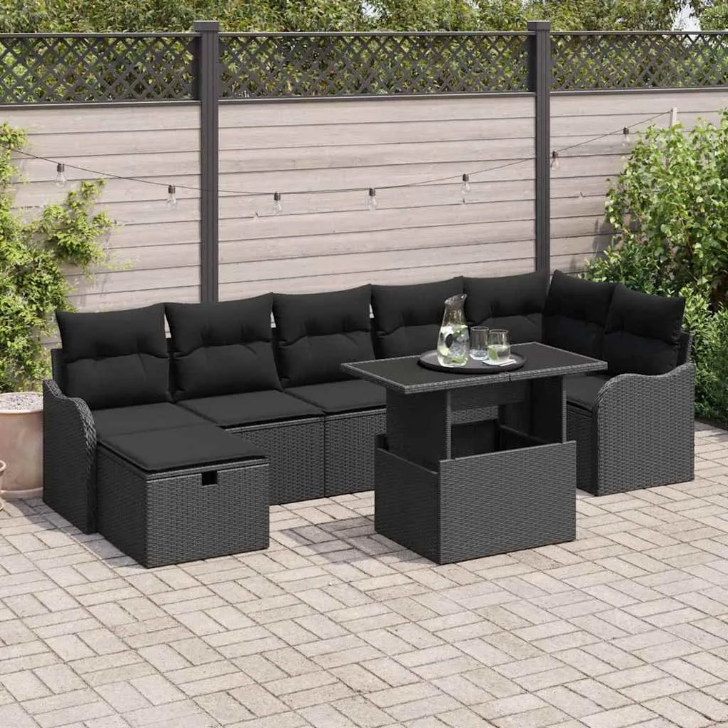 vidaXL Conjunto de Sofá de Jardim 8 pcs Preto Rattan Sintético