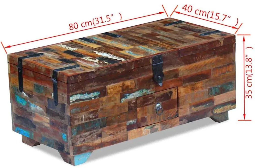 Mesa de centro baú/caixa 80x40x35cm madeira reciclada maciça