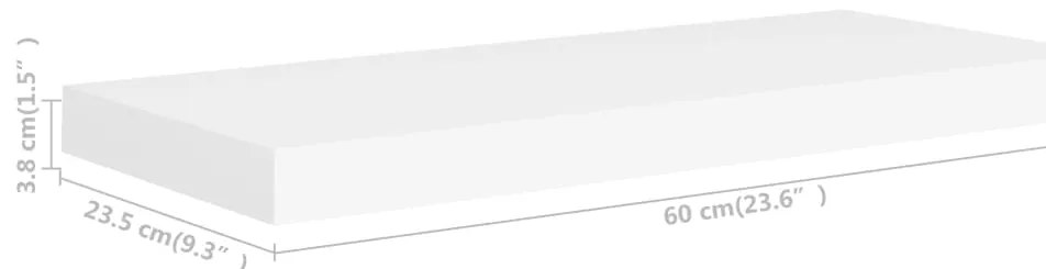 Prateleiras de parede suspensas 2 pcs 60x23,5x3,8cm MDF branco