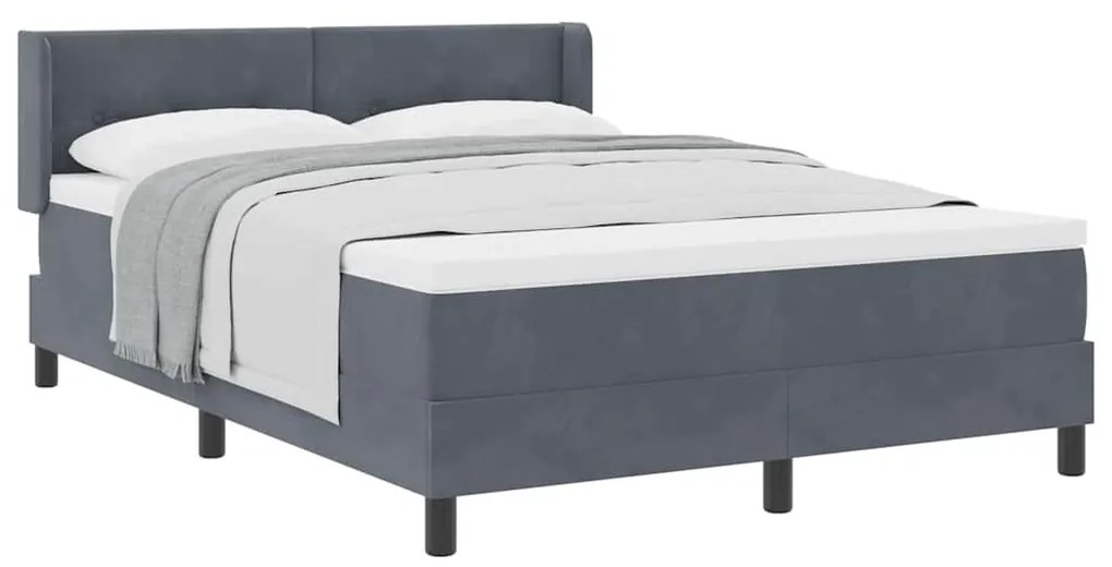Cama Box Spring com Colchão cinza escuro 140x200 cm Veludo