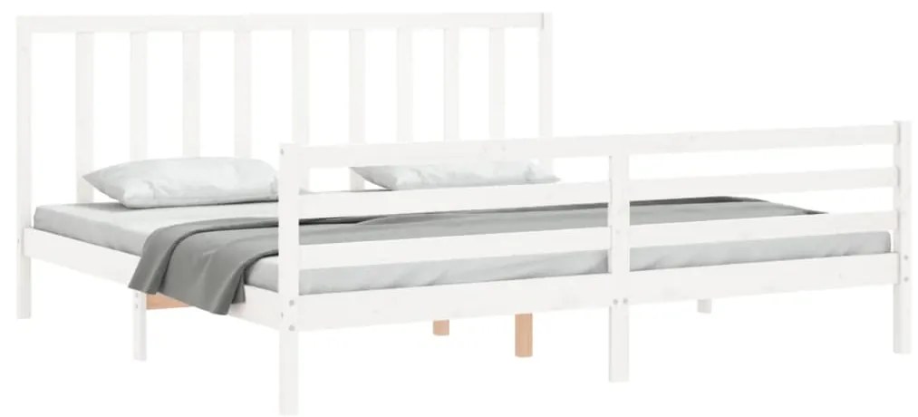 Estrutura de cama com cabeceira 200x200cm madeira maciça branco