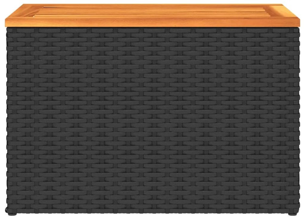 Mesas de apoio p/ jardim 2 pcs vime PE/madeira maciça preto