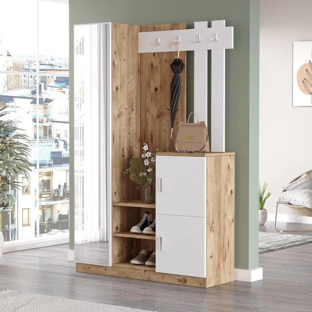 Hall Stand DD7 – Pinho Atlântico e Branco – 113,6x179,7x37,5 cm