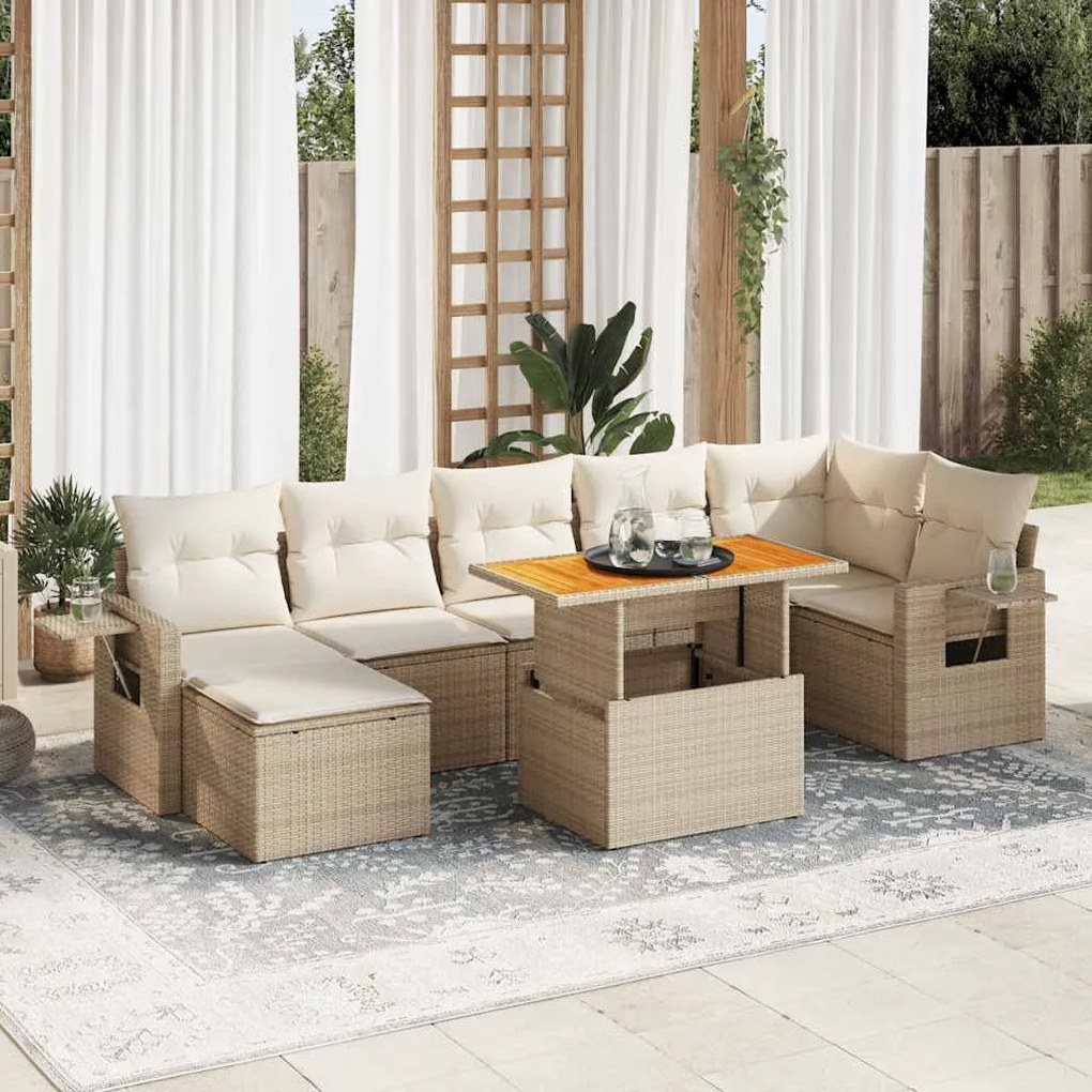 vidaXL 8 pcs conjunto de sofás p/ jardim com almofadões vime PE bege