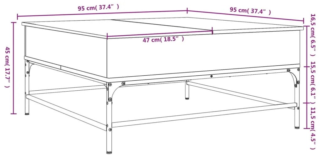 Mesa centro 95x95x45 cm deriv. madeira/metal carvalho castanho