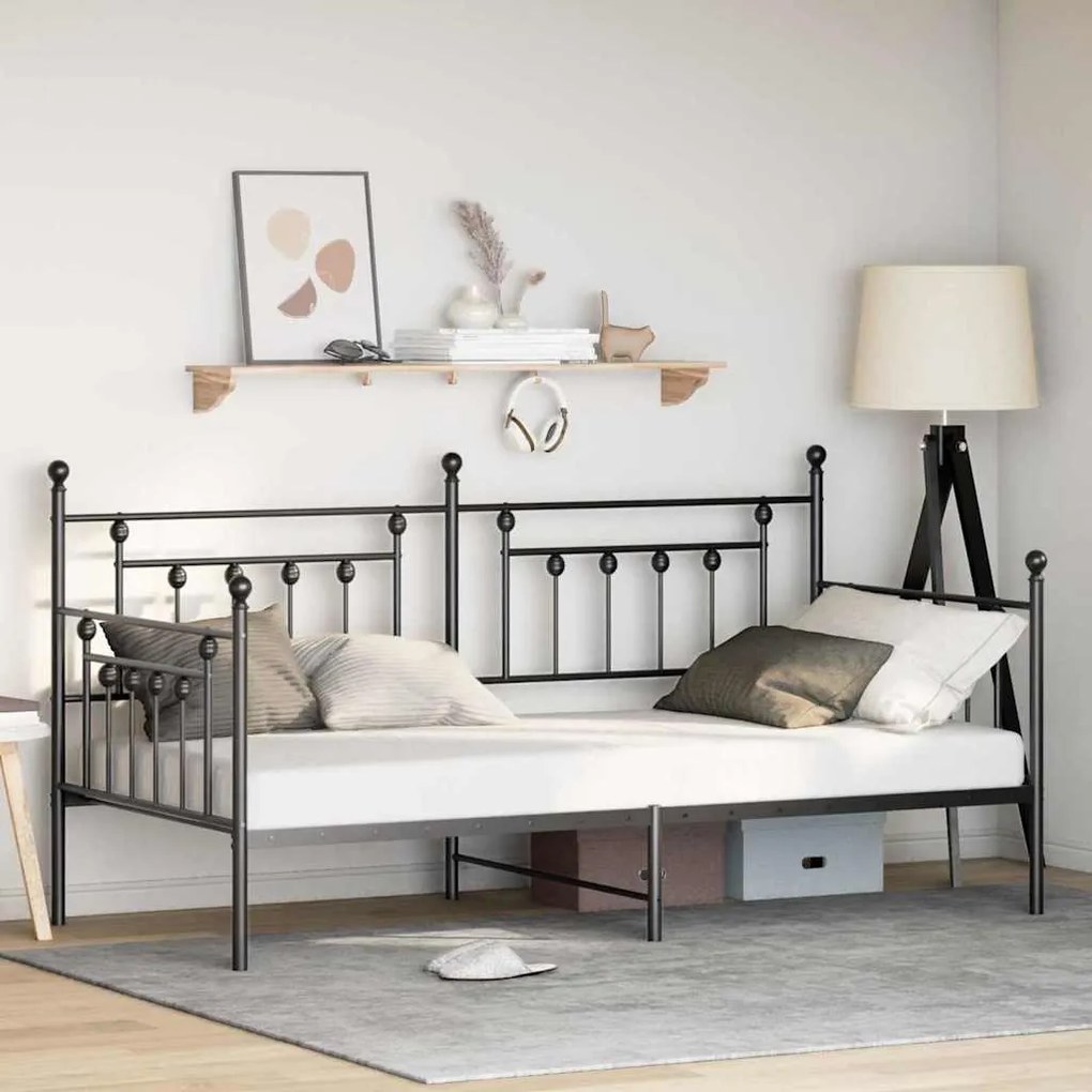 vidaXL Estrutura de cama de dia Preto 100 x 190 cm Aço