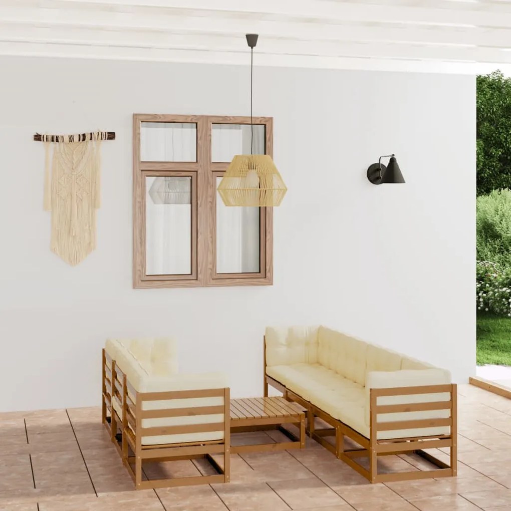 vidaXL 8 pcs conjunto lounge de jardim com almofadões pinho maciço