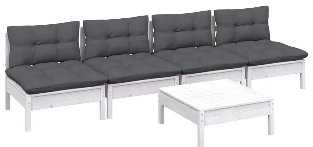 5 pcs conj. lounge de jardim com almofadões antracite pinho