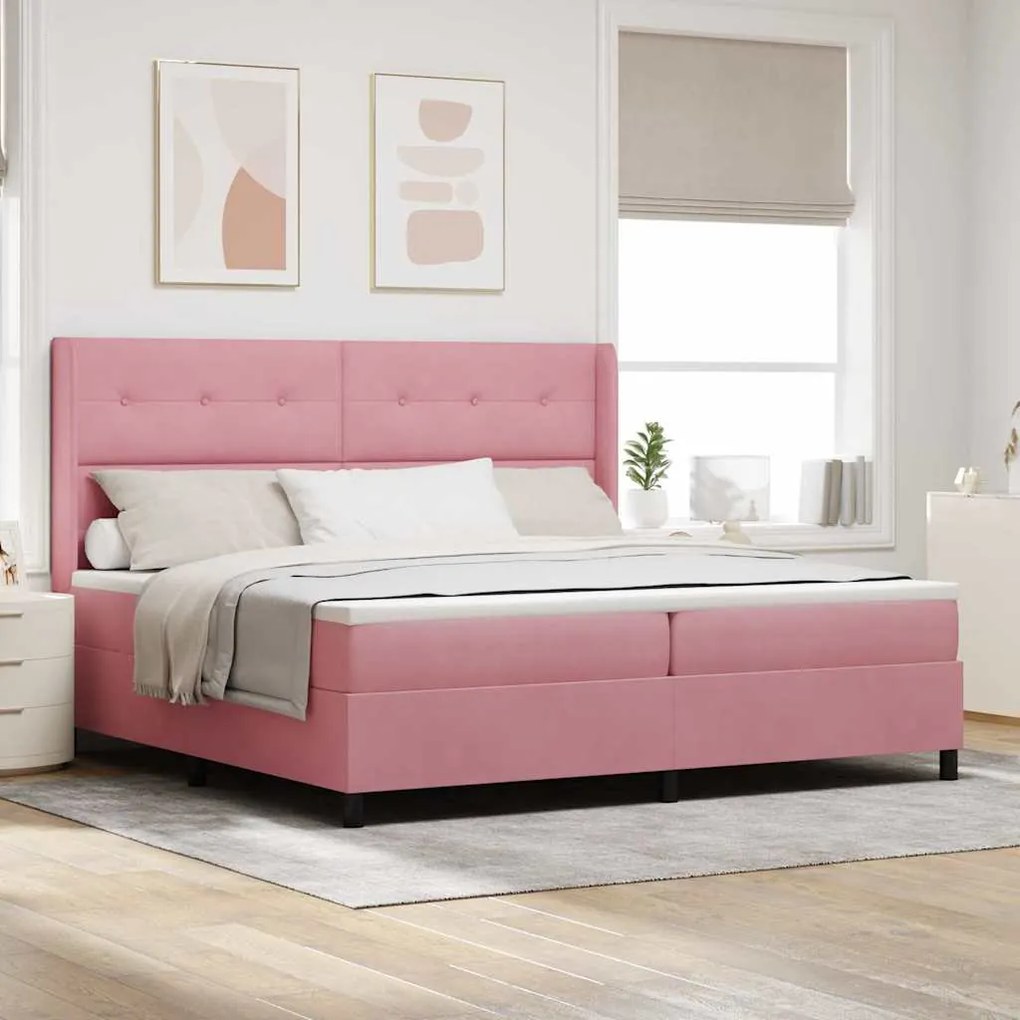 vidaXL Cama Box com colchão com cabeceira Rosa 200 x 200 cm Veludo