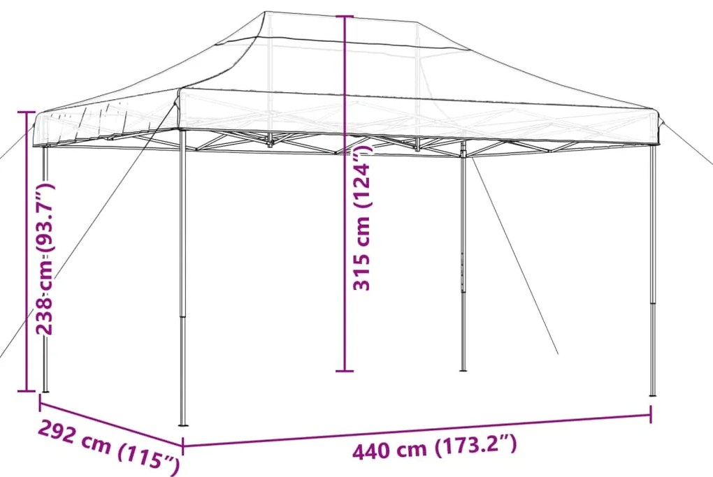 Tenda p/ festas pop-up dobrável 440x292x315cm cinza-acastanhado