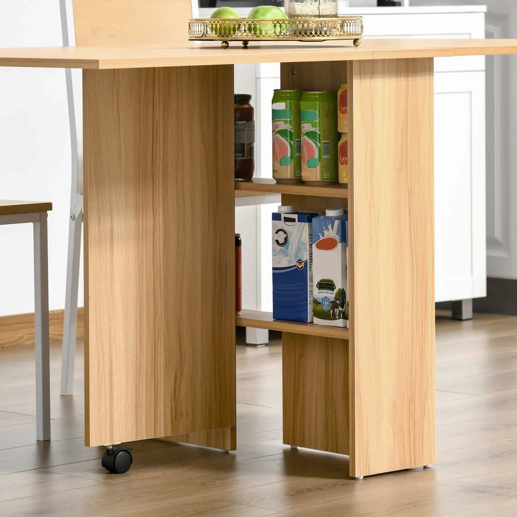 Mesa de Sala de Jantar Dobrável com Rodas Mesa Multifuncional para Sala de Jantar com 3 Formas 140x80x74cm Madeira