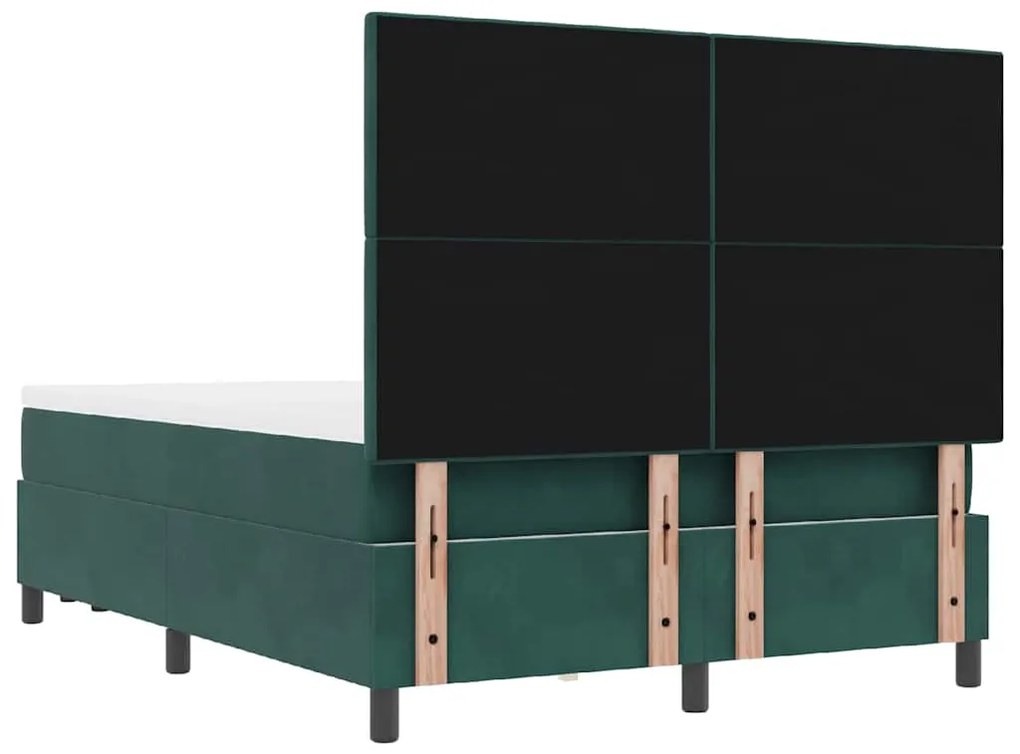 Cama Box Spring com Colchão e Banco Verde Escuro 140x200 cm Veludo