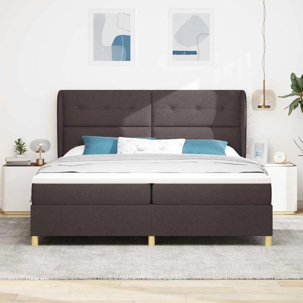 Cama Box Spring vidaXL com Colchão - Castanho Escuro, 200x200 cm, Teci