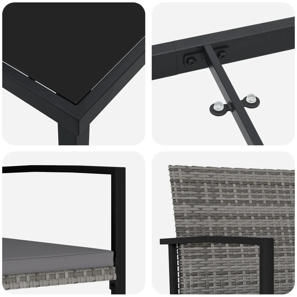Conjunto de Jantar 9 Peças Cinza Rattan Poliéster
