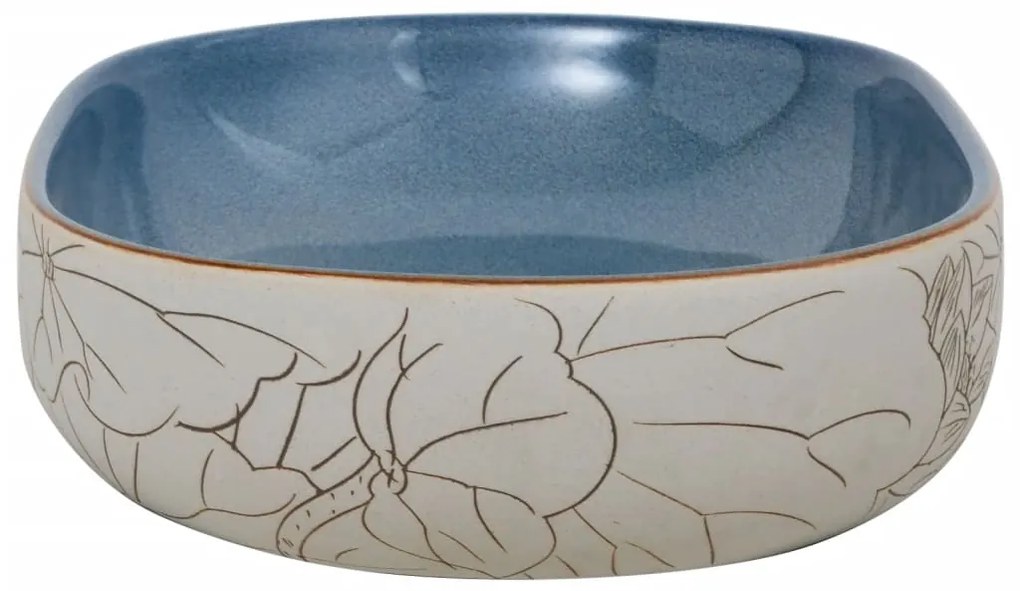 Lavatório bancada oval 59x40x14 cm cerâmica cor de areia e azul