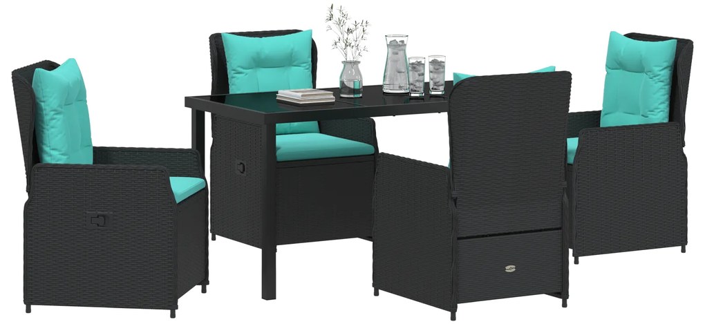 Conjunto de Jantar de Jardim 5 Peças Preto Vime Poliéster