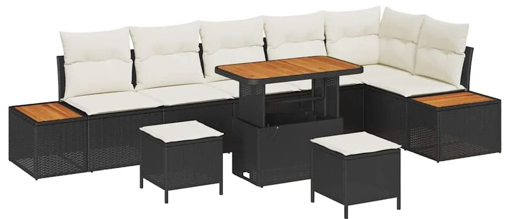 Conjunto de Sofá de Jardim vidaXL de 9 Peças com Almofadas Pretas Ratt