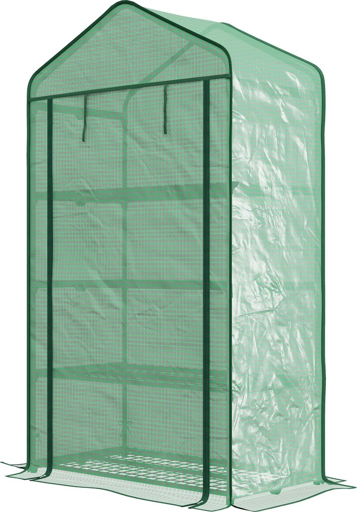 Estufa de jardim 90 x 49 x 160 cm para varanda com prateleiras, 4 níveis, , aço galvanizado, cobertura removível em PE de alta densidade, verde