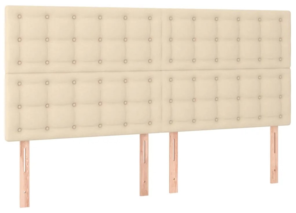 Cama box spring c/ colchão e LED 200x200 cm tecido cor creme