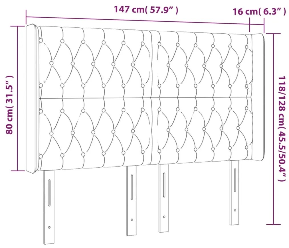 Cabeceira de cama c/ luzes LED tecido 147x16x118/128cm castanho