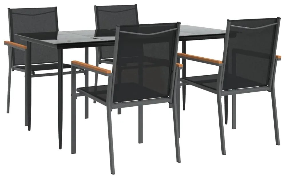 5 pcs conjunto de jantar para jardim textilene e aço preto