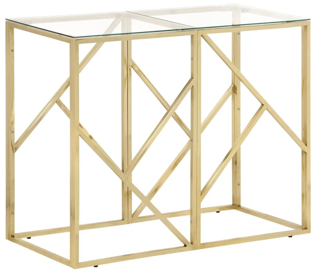 vidaXL Mesa consola aço inoxidável e vidro temperado dourado