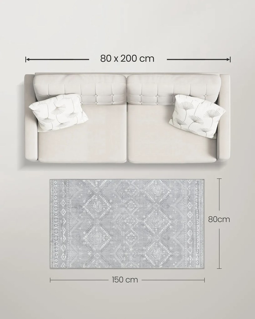 Tapete boho elegante 150x80 cm para uma decoração acolhedora da sala de estar Cinzento