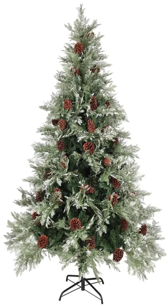 Árvore Natal pré-iluminada c/ pinhas 225 cm PVC/PE verde/branco