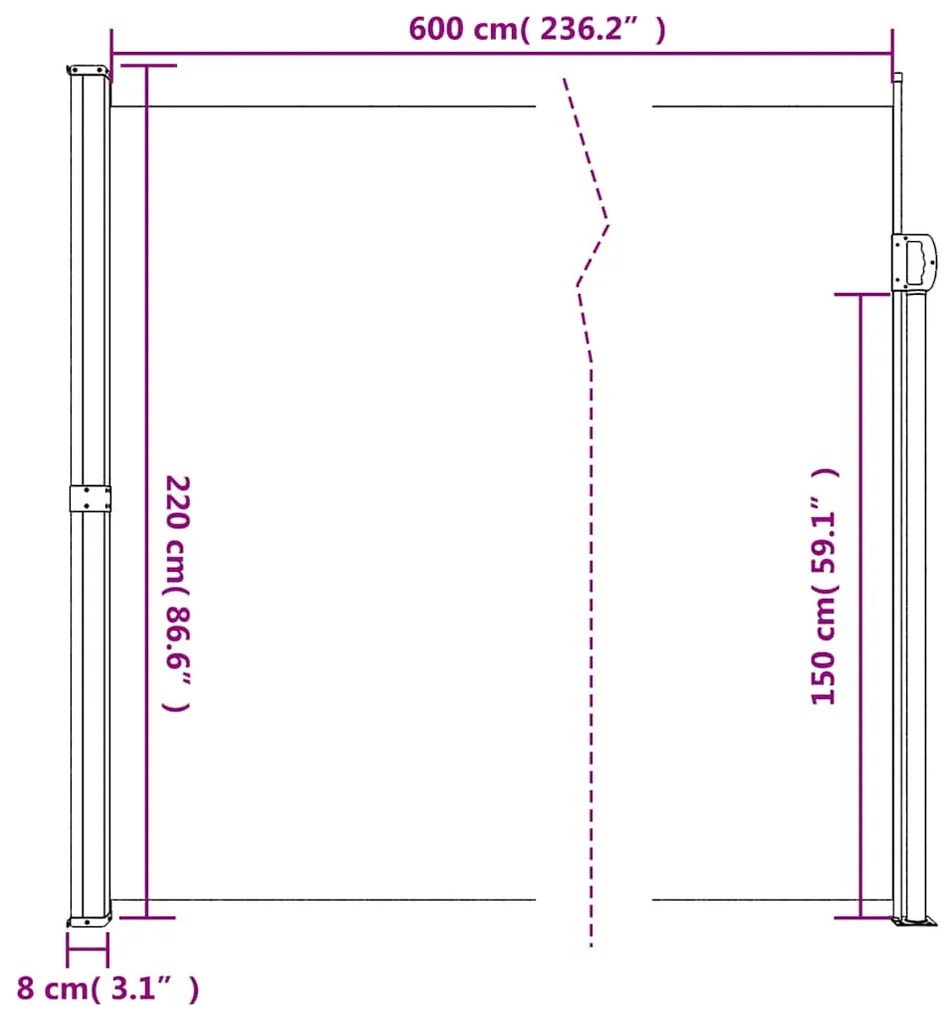 Toldo lateral retrátil 220x600 cm bege