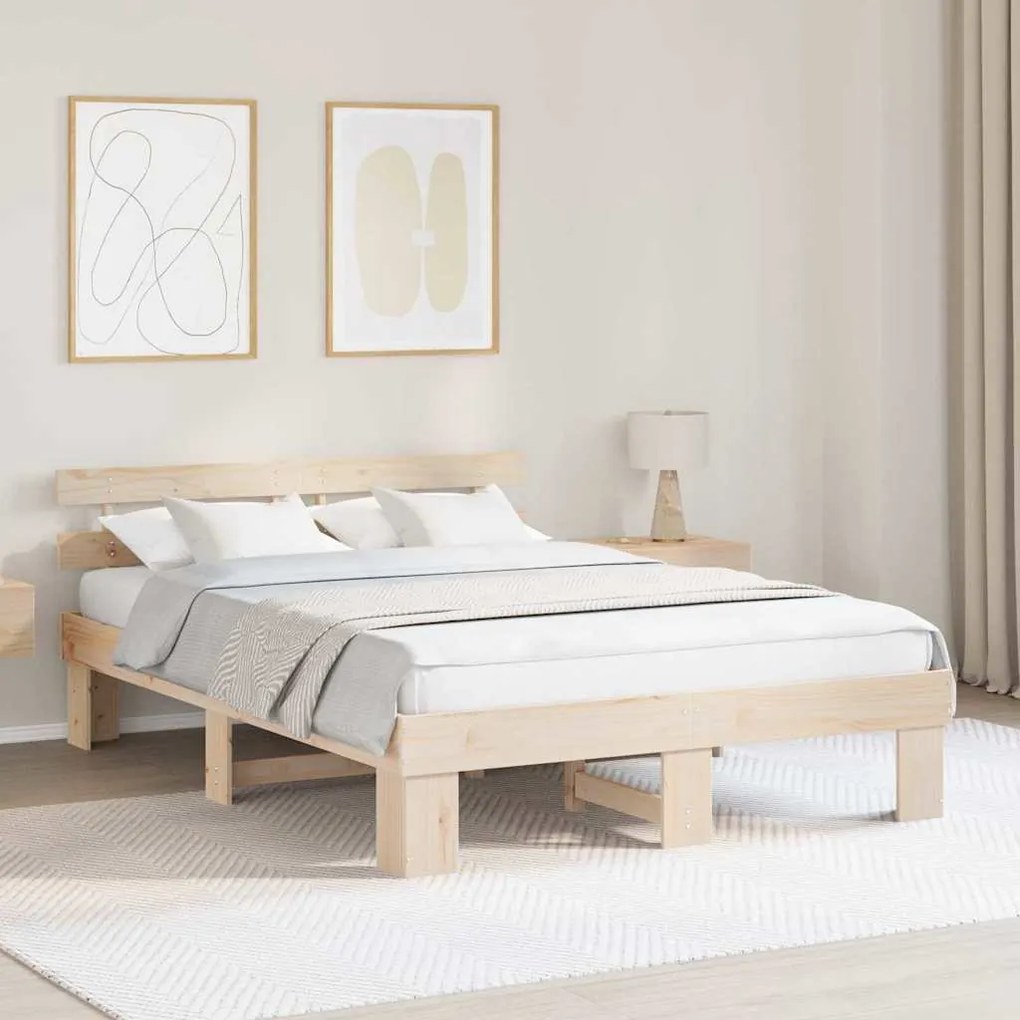 Estrado de Cama com Cabeceira 140x200 cm Madeira Maciça de Pinho