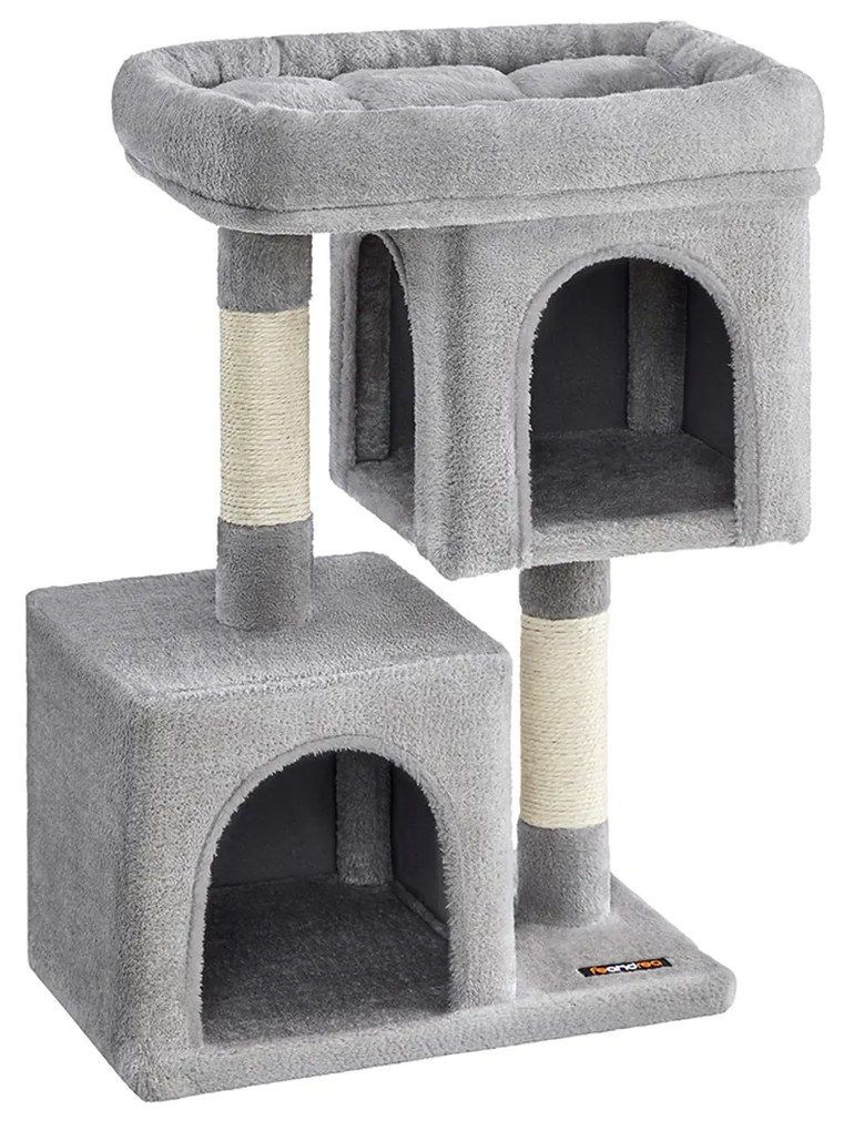 Arranhador para gatos de tamanho médio com 2 grutas para gatos 49 x 32 x 74 cm cinzento claro