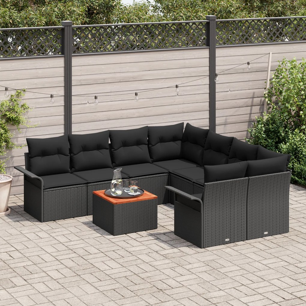 Conjunto de Sofás de Jardim vidaXL com Almofadas Preto Vime Poliéster