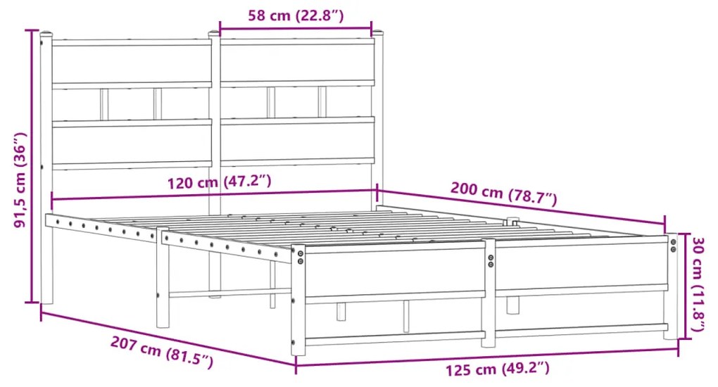 Estrutura de cama sem colchão 120x200 cm metal carvalho sonoma